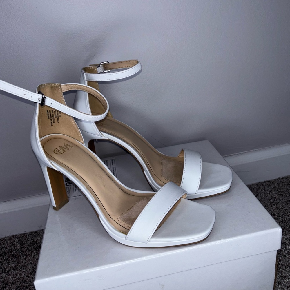 Elegant White Ankle Strap Heels